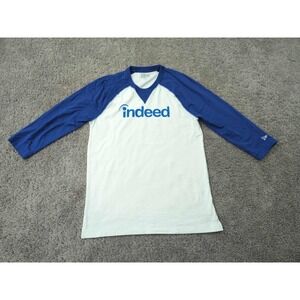 Indeed T Shirt Womens Small Long Sleeve Raglan New Era Baseball White Blue